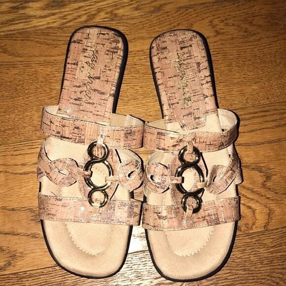 Easy Street Women's Tan Gold Torrid Slip-On Cork Slide Sandals Size 7M - Picture 1 of 4